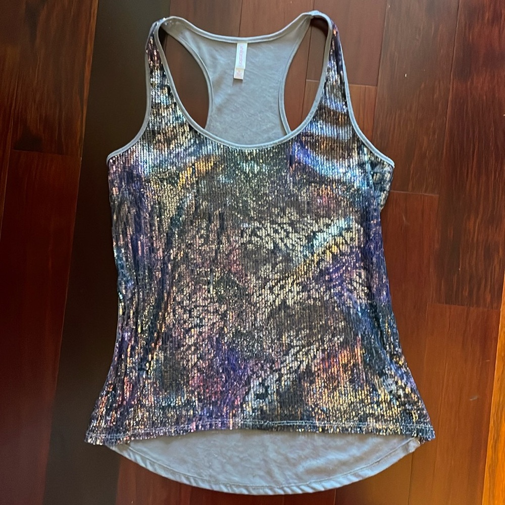 Xhiliration Sequin Racerback Tank Top (Size M)